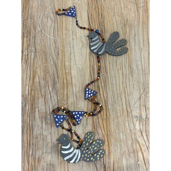 Handmade Folk Art Bird Garland Beaded Boho Hanging Decor, Cottagecore Banner - Picture 1 of 4